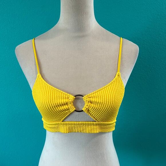 NWT Aerie Crinkle Scoop Cutout Bikini Top Yellow Swimsuit Surf Paddle Size XS - Picture 3 of 5